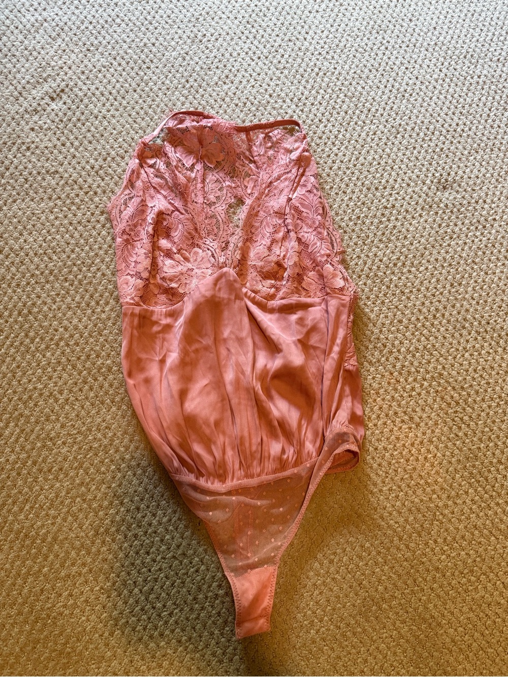 Free People Dusty Rose Lace and Satin Bodysuit - Size Small